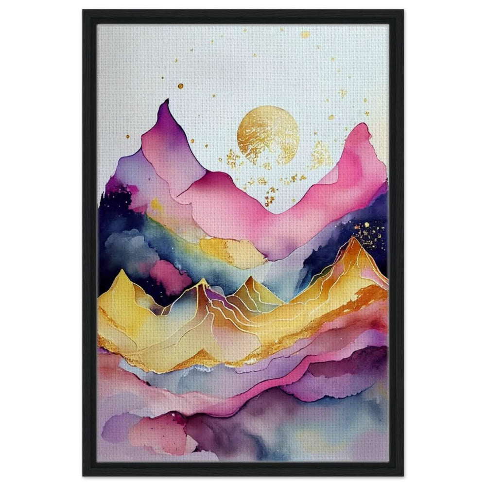 Aurora of Dreams | Contemporary Watercolor Art | Wall art Print - Framed Canvas - 50x75 cm / 20x30″ - Black frame