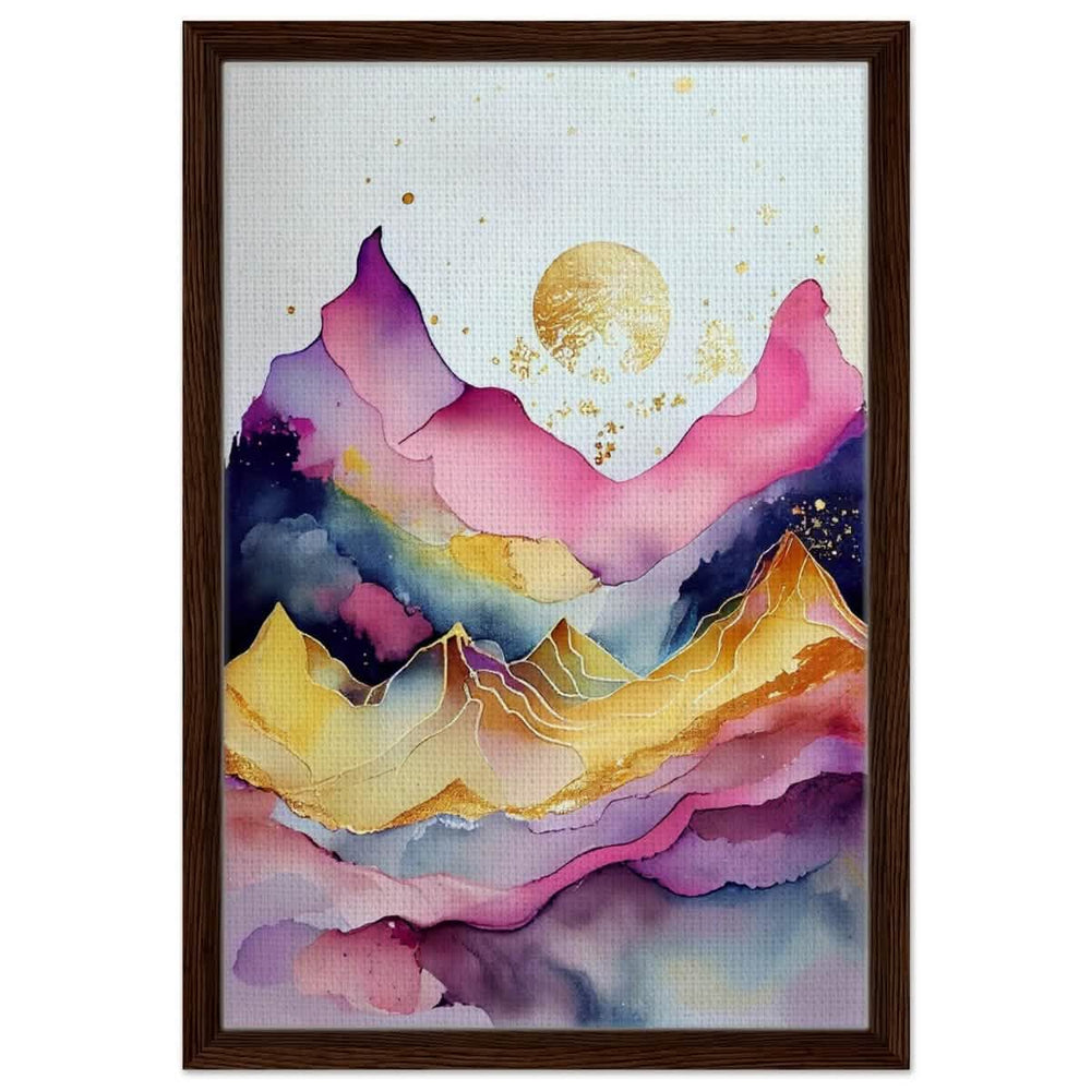 Aurora of Dreams | Contemporary Watercolor Art | Wall art Print - Framed Canvas - 40x60 cm / 16x24″ - Dark wood frame