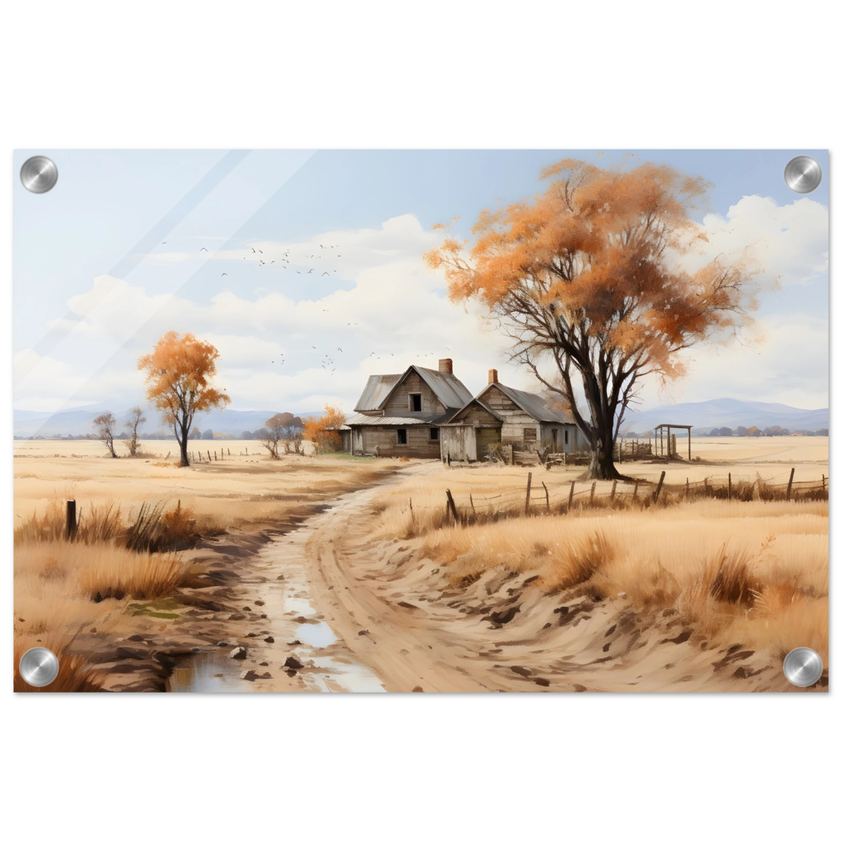 Autumn Homestead – Rustic Countryside Landscape Wall Art Print - Acrylic Print - 30x45 cm / 12x18″ - 