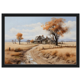 Autumn Homestead – Rustic Countryside Landscape Wall Art Print - Framed Canvas - 40x60 cm / 16x24″ - Black frame