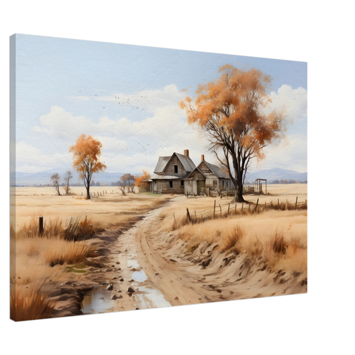 Autumn Homestead – Rustic Countryside Landscape Wall Art Print - Canvas - 70x100 cm / 28x40″ - 