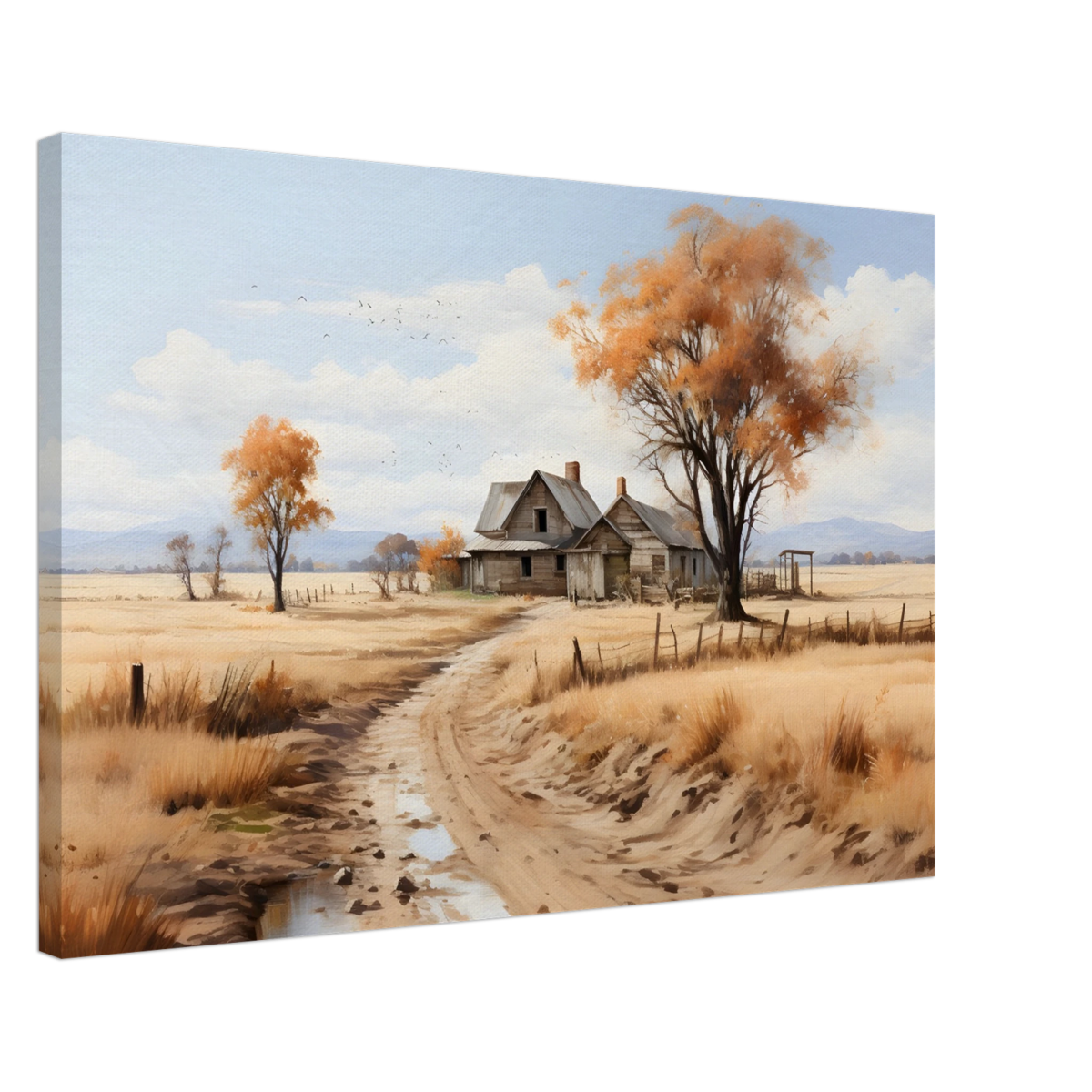 Autumn Homestead – Rustic Countryside Landscape Wall Art Print - Canvas - 50x75 cm / 20x30″ - 