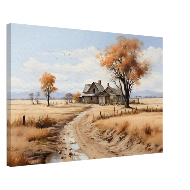 Autumn Homestead – Rustic Countryside Landscape Wall Art Print - Canvas - 50x75 cm / 20x30″ - 