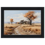 Autumn Homestead – Rustic Countryside Landscape Wall Art Print - Framed Canvas - 20x30 cm / 8x12″ - Black frame