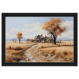 Autumn Homestead – Rustic Countryside Landscape Wall Art Print - Framed Canvas - 30x45 cm / 12x18″ - Black frame