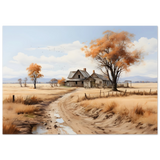 Autumn Homestead – Rustic Countryside Landscape Wall Art Print - Fine Art Poster - 70x100 cm / 28x40″ - 