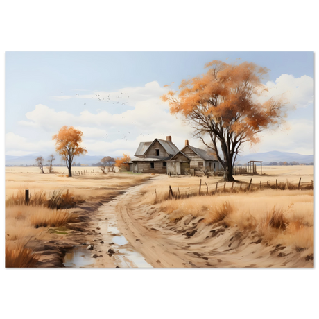 Autumn Homestead – Rustic Countryside Landscape Wall Art Print - Fine Art Poster - 70x100 cm / 28x40″ - 