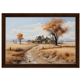 Autumn Homestead – Rustic Countryside Landscape Wall Art Print - Framed Canvas - 30x45 cm / 12x18″ - Dark wood frame