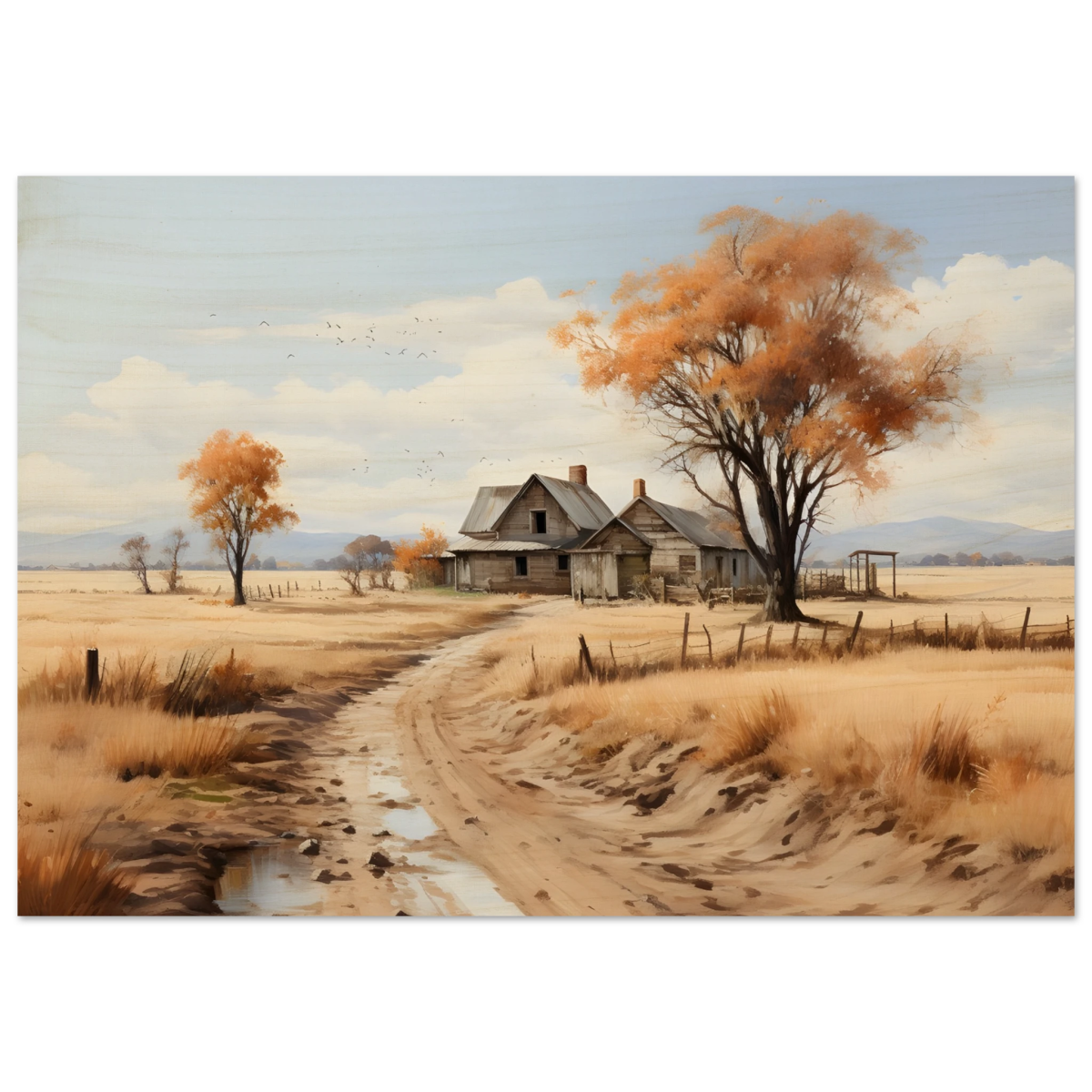 Autumn Homestead – Rustic Countryside Landscape Wall Art Print - Wood Prints - 70x100 cm / 28x40″ - 