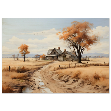 Autumn Homestead – Rustic Countryside Landscape Wall Art Print - Wood Prints - 70x100 cm / 28x40″ - 