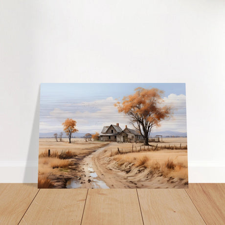 Autumn Homestead – Rustic Countryside Landscape Wall Art Print - Brushed Aluminum Print - 70x100 cm / 28x40″ - 