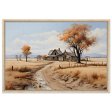 Autumn Homestead – Rustic Countryside Landscape Wall Art Print - Framed Canvas - 60x90 cm / 24x36″ - Wood frame