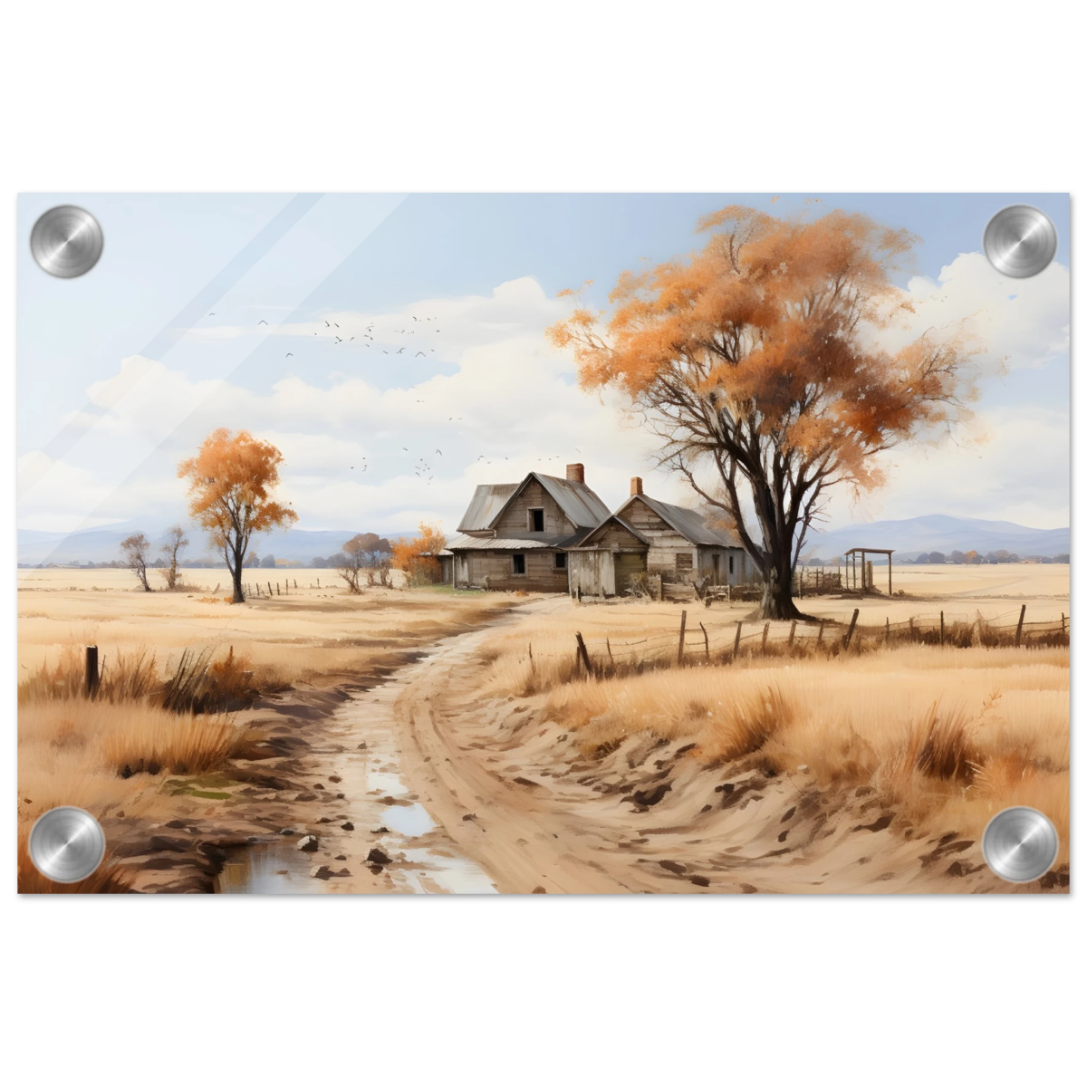 Autumn Homestead – Rustic Countryside Landscape Wall Art Print - Acrylic Print - 20x30 cm / 8x12″ - 