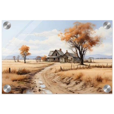 Autumn Homestead – Rustic Countryside Landscape Wall Art Print - Acrylic Print - 20x30 cm / 8x12″ - 