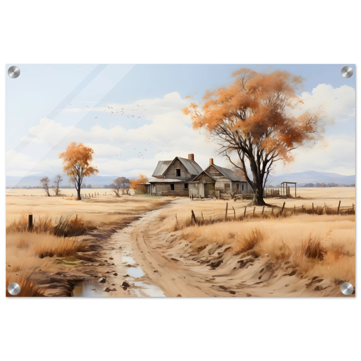 Autumn Homestead – Rustic Countryside Landscape Wall Art Print - Acrylic Print - 40x60 cm / 16x24″ - 
