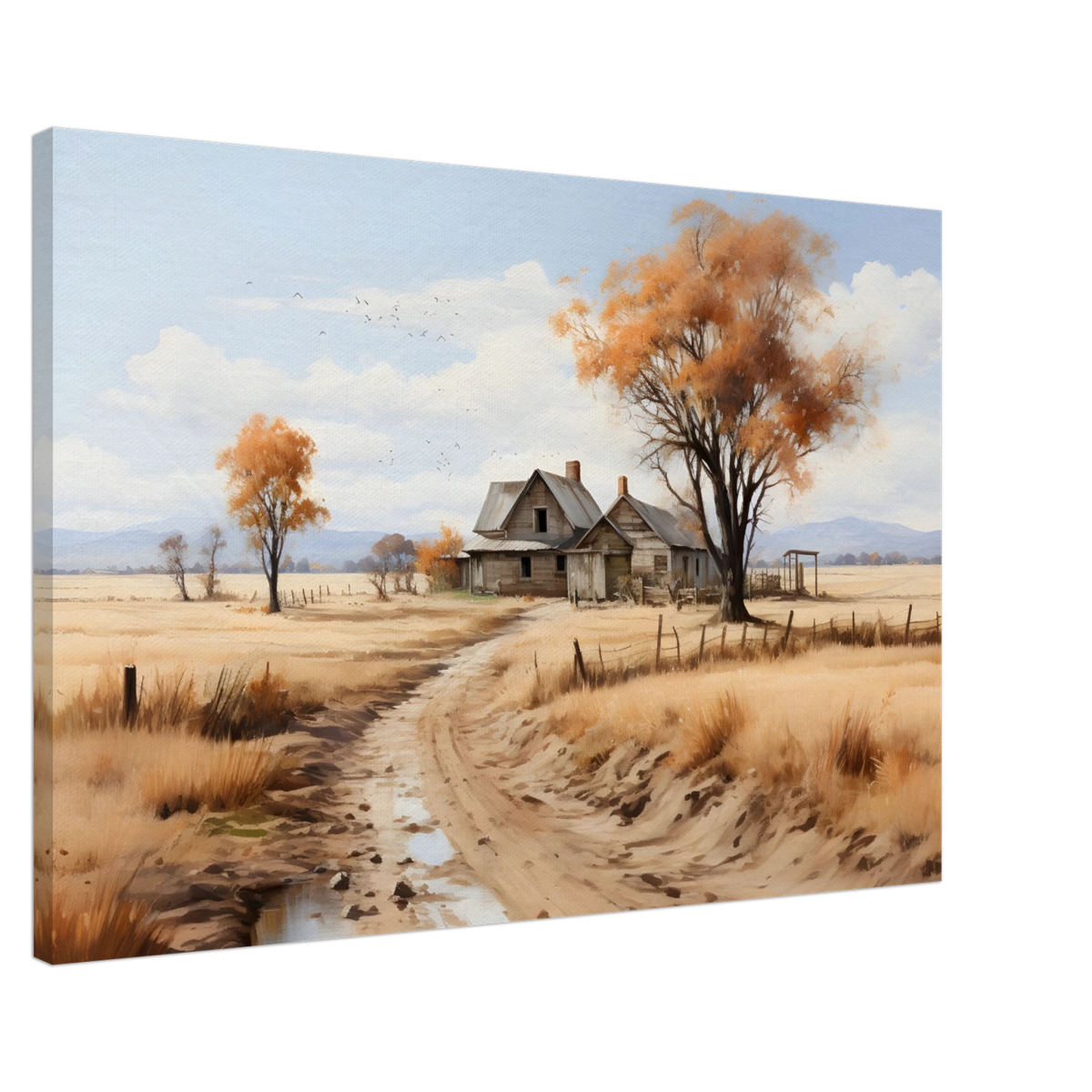 Autumn Homestead – Rustic Countryside Landscape Wall Art Print - Canvas - 60x90 cm / 24x36″ - 