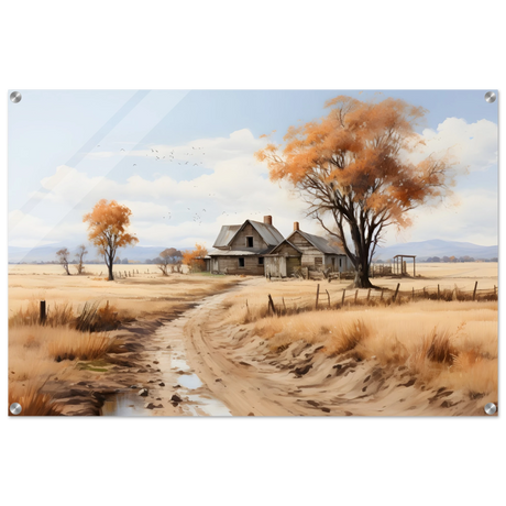 Autumn Homestead – Rustic Countryside Landscape Wall Art Print - Acrylic Print - 60x90 cm / 24x36″ - 