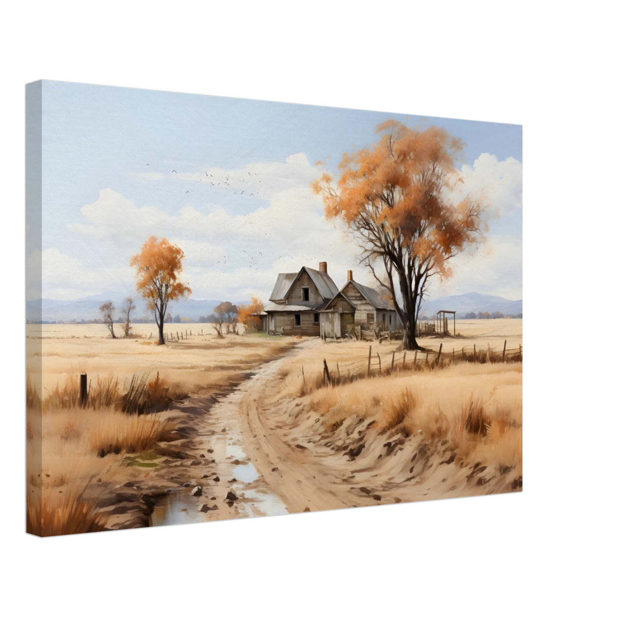 Autumn Homestead – Rustic Countryside Landscape Wall Art Print - Canvas - 40x60 cm / 16x24″ - 