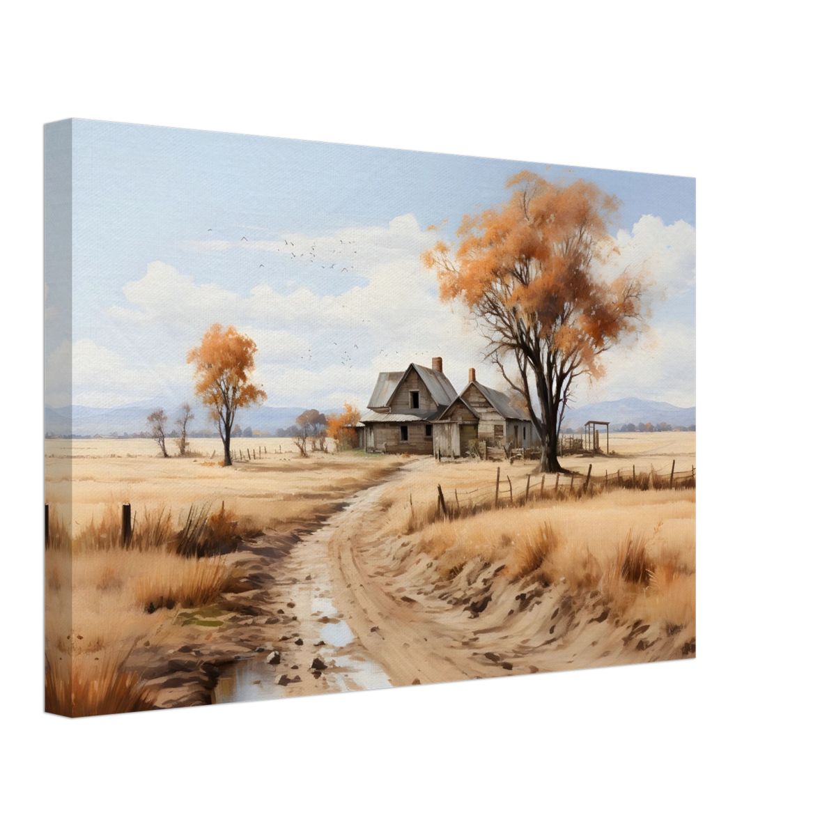 Autumn Homestead – Rustic Countryside Landscape Wall Art Print - Canvas - 30x45 cm / 12x18″ - 
