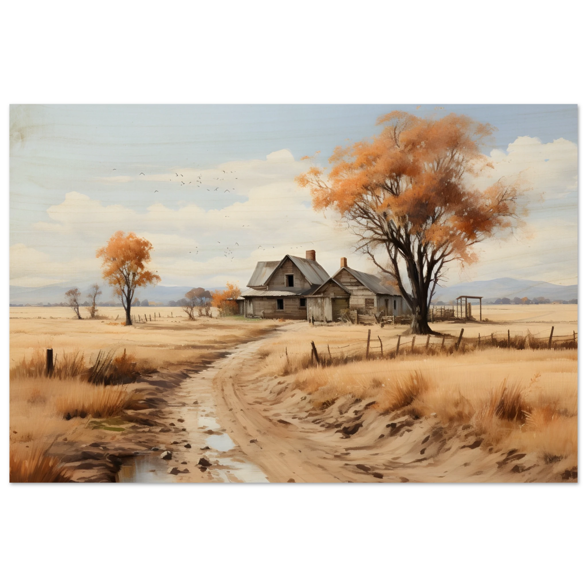 Autumn Homestead – Rustic Countryside Landscape Wall Art Print - Wood Prints - 30x45 cm / 12x18″ - 
