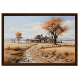 Autumn Homestead – Rustic Countryside Landscape Wall Art Print - Framed Canvas - 50x75 cm / 20x30″ - Dark wood frame