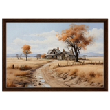 Autumn Homestead – Rustic Countryside Landscape Wall Art Print - Framed Canvas - 40x60 cm / 16x24″ - Dark wood frame