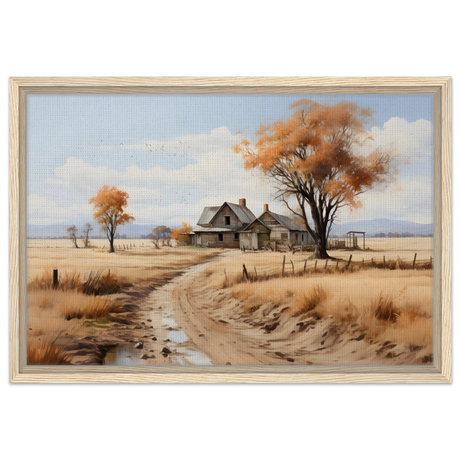 Autumn Homestead – Rustic Countryside Landscape Wall Art Print - Framed Canvas - 40x60 cm / 16x24″ - Wood frame