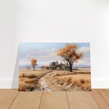 Autumn Homestead – Rustic Countryside Landscape Wall Art Print - Brushed Aluminum Print - 40x60 cm / 16x24″ - 