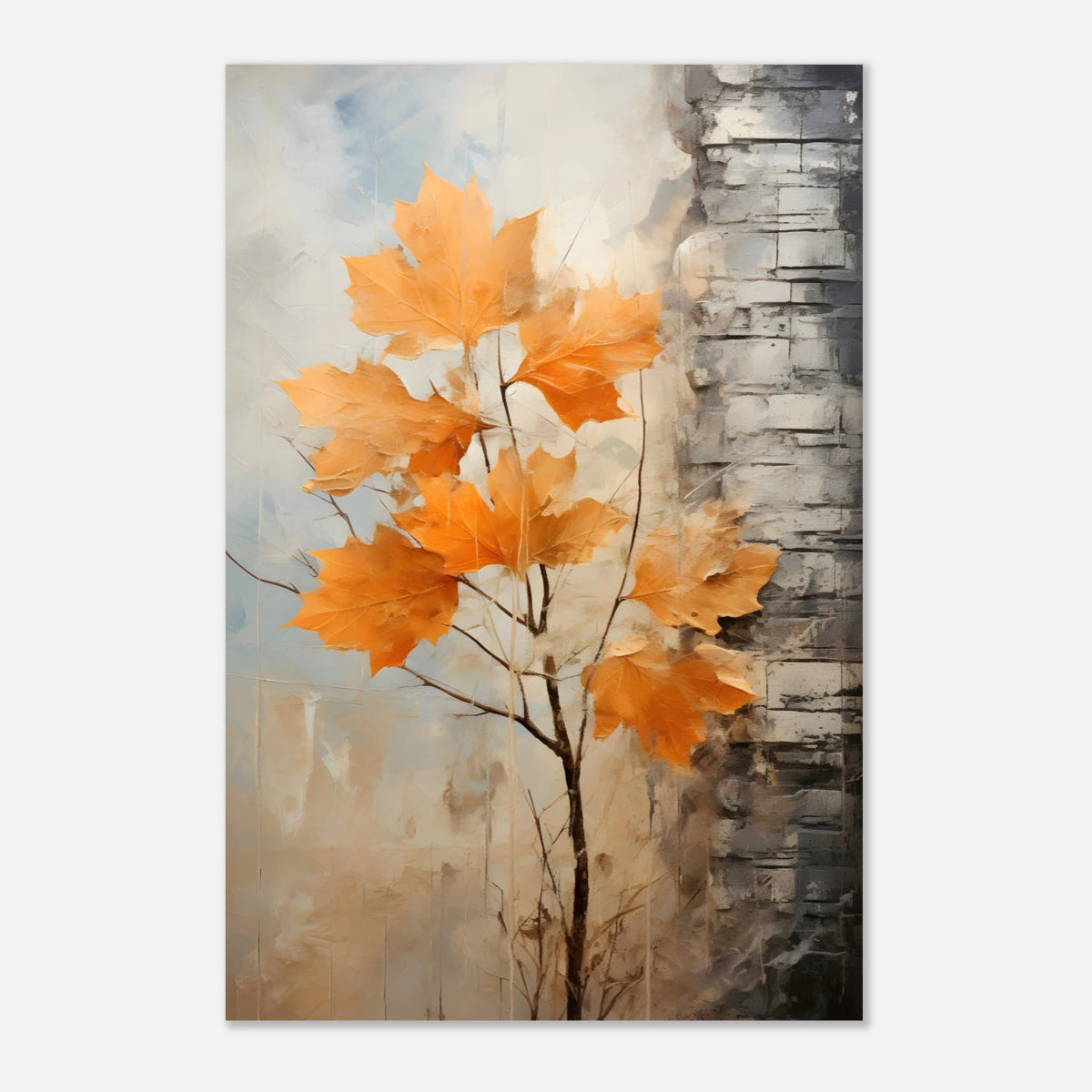 Autumn Maple Leaves by Birch Tree – Modern Nature Wall Art - Aluminum Print - 60x90 cm / 24x36″ - 