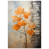 Autumn Maple Leaves by Birch Tree – Modern Nature Wall Art - Fine Art Poster - 70x100 cm / 28x40″ - 
