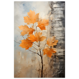 Autumn Maple Leaves by Birch Tree – Modern Nature Wall Art - Fine Art Poster - 40x60 cm / 16x24″ - 