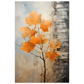 Autumn Maple Leaves by Birch Tree – Modern Nature Wall Art - Fine Art Poster - 40x60 cm / 16x24″ - 