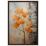 Autumn Maple Leaves by Birch Tree – Modern Nature Wall Art - Framed Canvas - 60x90 cm / 24x36″ - Dark wood frame