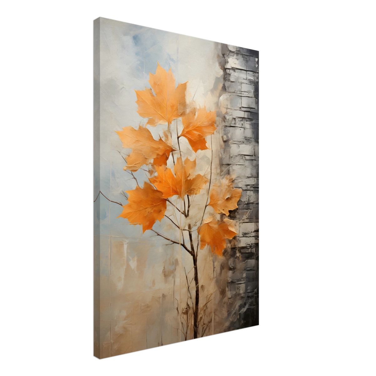 Autumn Maple Leaves by Birch Tree – Modern Nature Wall Art - Canvas - 50x75 cm / 20x30″ - 