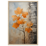 Autumn Maple Leaves by Birch Tree – Modern Nature Wall Art - Framed Canvas - 60x90 cm / 24x36″ - Wood frame
