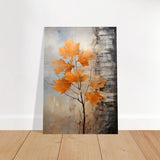 Autumn Maple Leaves by Birch Tree – Modern Nature Wall Art - Brushed Aluminum Print - 70x100 cm / 28x40″ - 