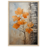 Autumn Maple Leaves by Birch Tree – Modern Nature Wall Art - Framed Canvas - 50x75 cm / 20x30″ - Wood frame