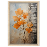 Autumn Maple Leaves by Birch Tree – Modern Nature Wall Art - Framed Canvas - 30x45 cm / 12x18″ - Wood frame