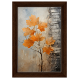 Autumn Maple Leaves by Birch Tree – Modern Nature Wall Art - Framed Canvas - 20x30 cm / 8x12″ - Dark wood frame