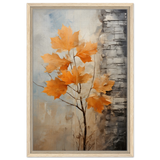 Autumn Maple Leaves by Birch Tree – Modern Nature Wall Art - Framed Canvas - 40x60 cm / 16x24″ - Wood frame