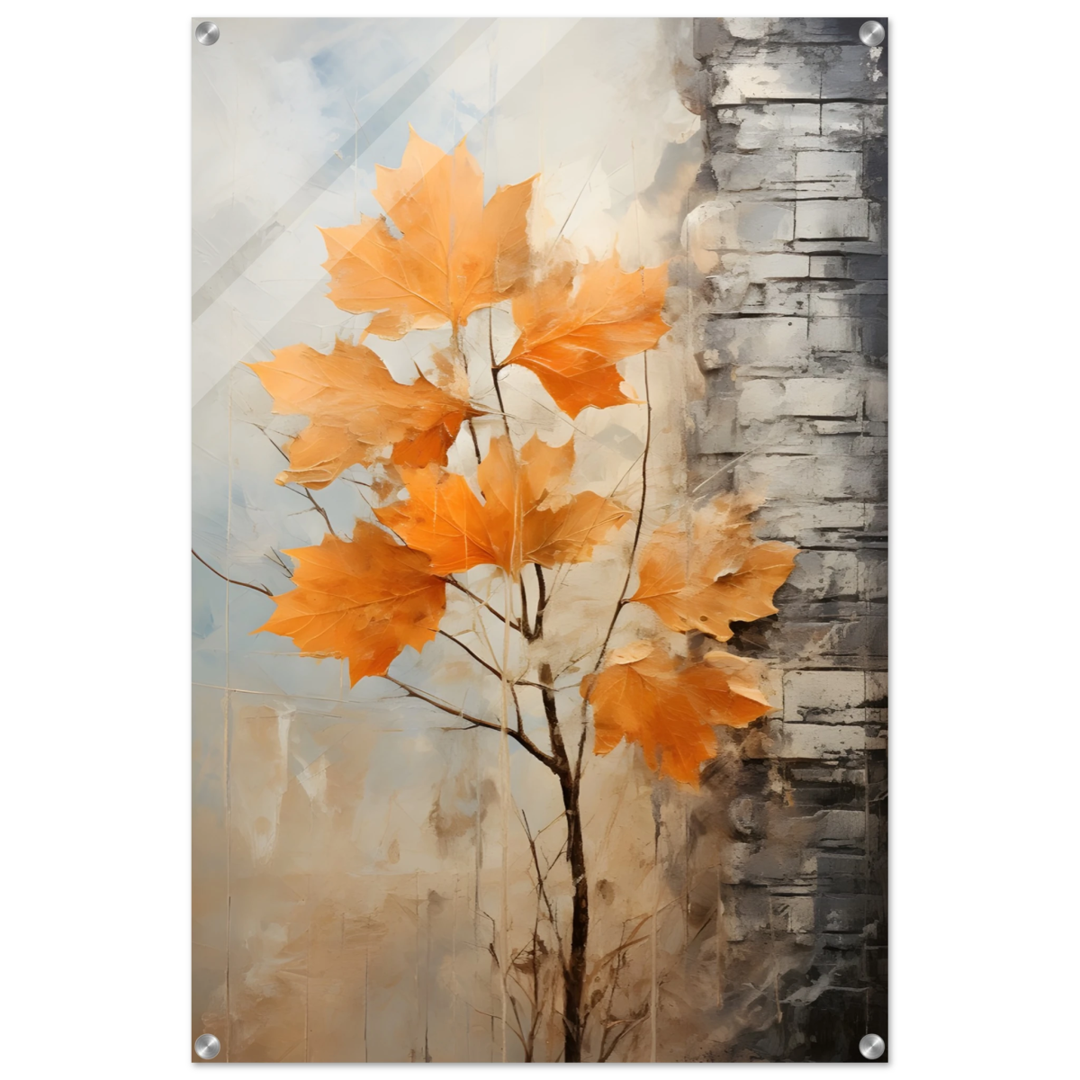 Autumn Maple Leaves by Birch Tree – Modern Nature Wall Art - Acrylic Print - 60x90 cm / 24x36″ - 
