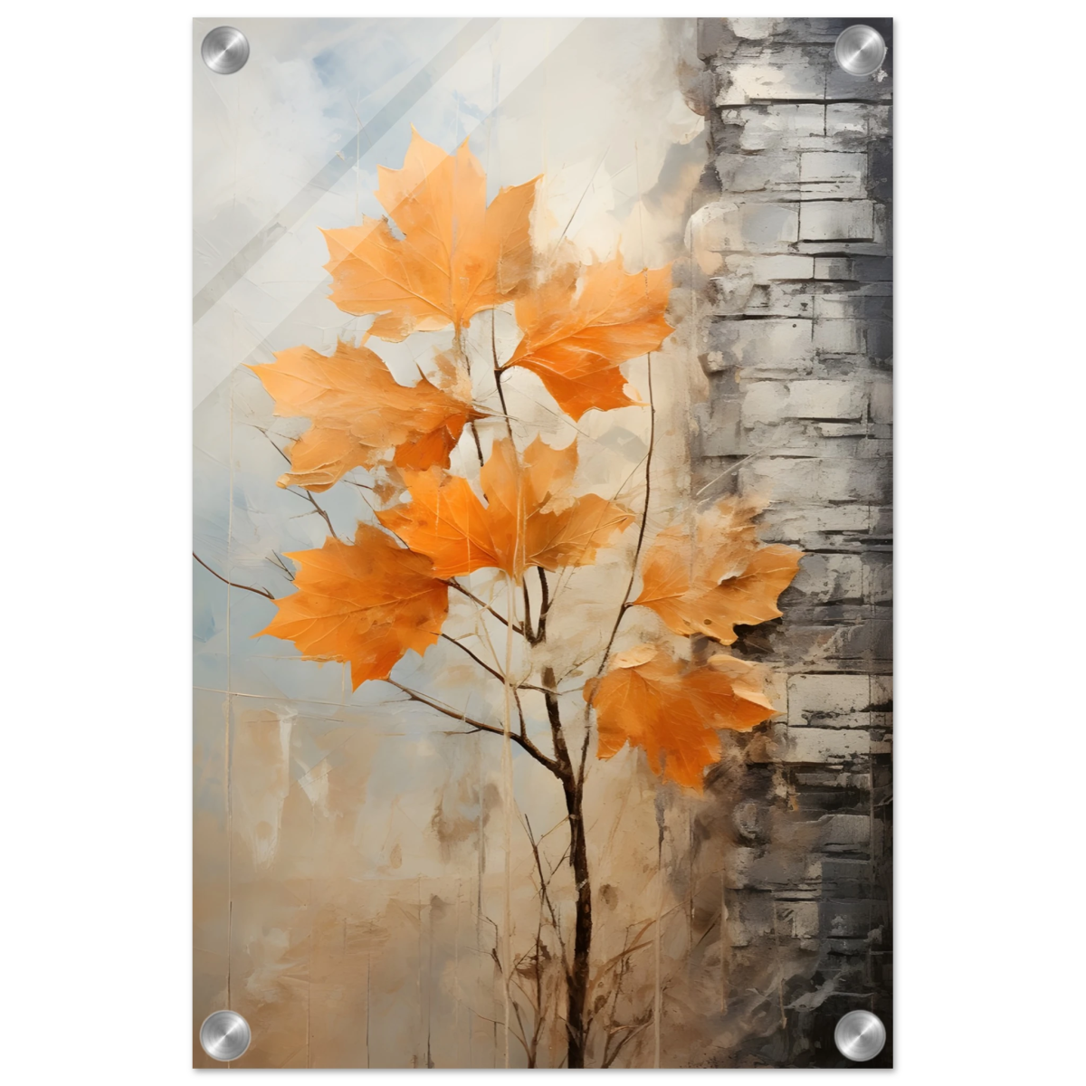 Autumn Maple Leaves by Birch Tree – Modern Nature Wall Art - Acrylic Print - 30x45 cm / 12x18″ - 