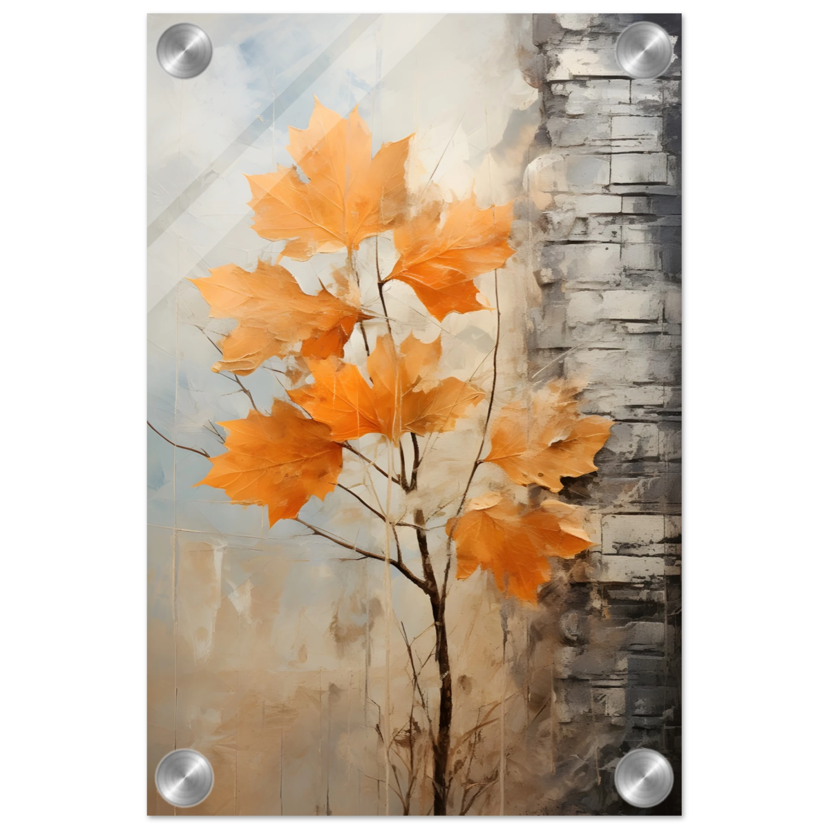 Autumn Maple Leaves by Birch Tree – Modern Nature Wall Art - Acrylic Print - 20x30 cm / 8x12″ - 