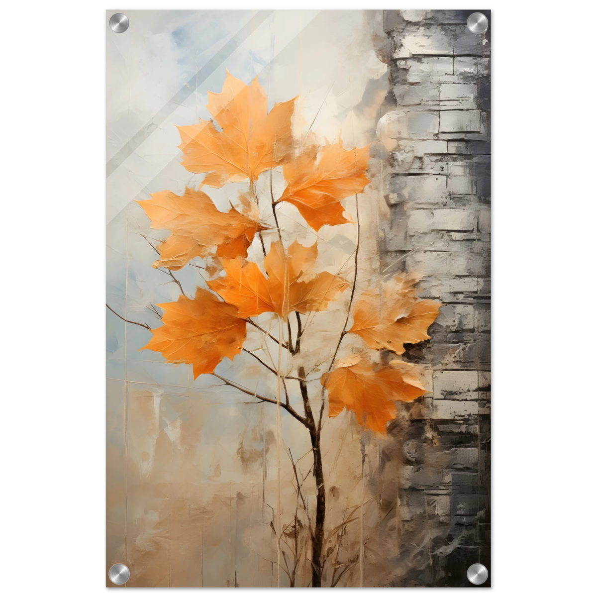 Autumn Maple Leaves by Birch Tree – Modern Nature Wall Art - Acrylic Print - 40x60 cm / 16x24″ - 