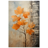 Autumn Maple Leaves by Birch Tree – Modern Nature Wall Art - Wood Prints - 30x45 cm / 12x18″ - 