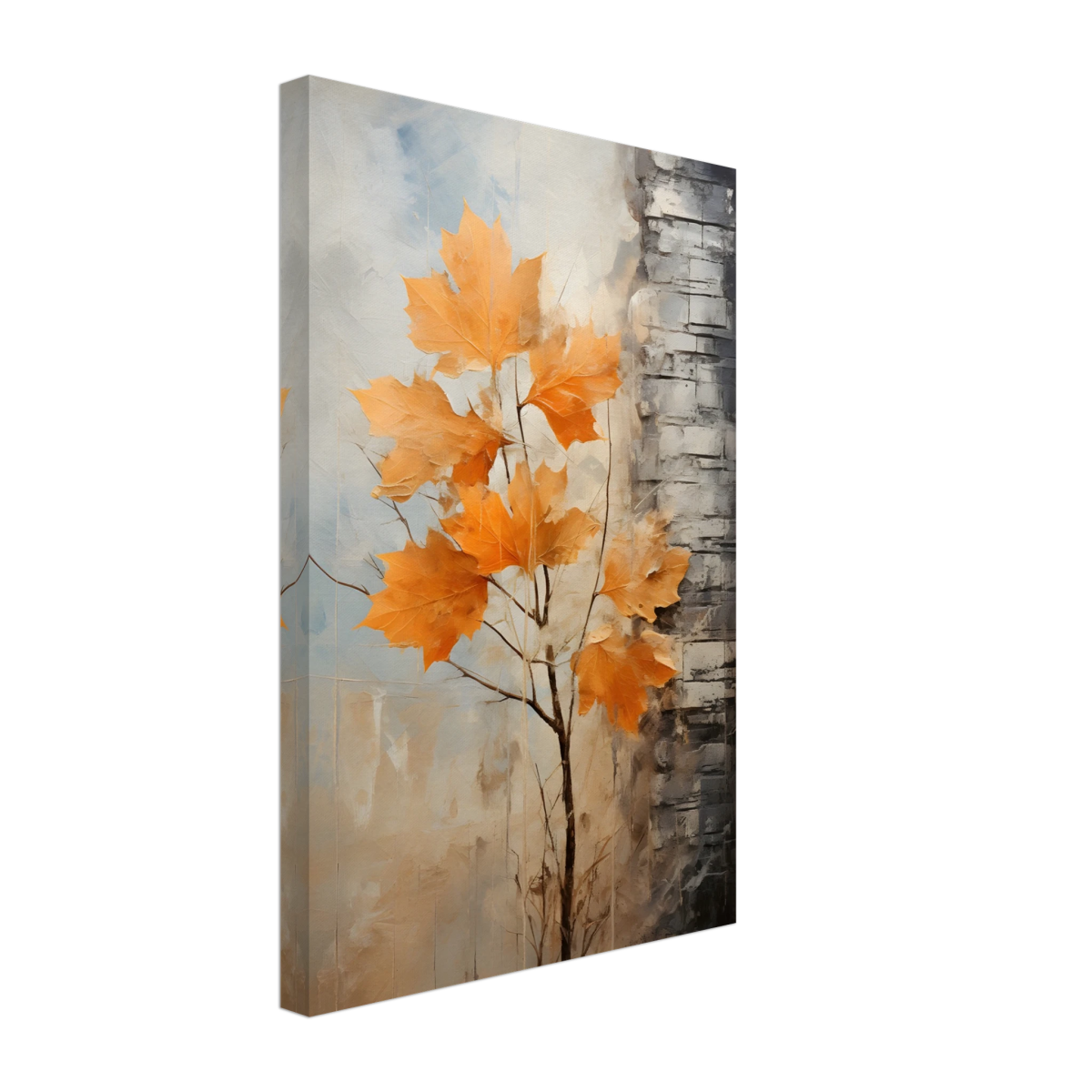 Autumn Maple Leaves by Birch Tree – Modern Nature Wall Art - Canvas - 30x45 cm / 12x18″ - 