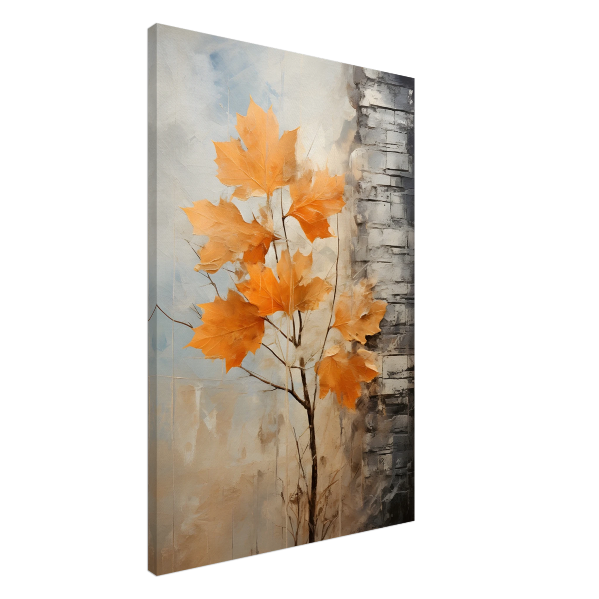Autumn Maple Leaves by Birch Tree – Modern Nature Wall Art - Canvas - 60x90 cm / 24x36″ - 
