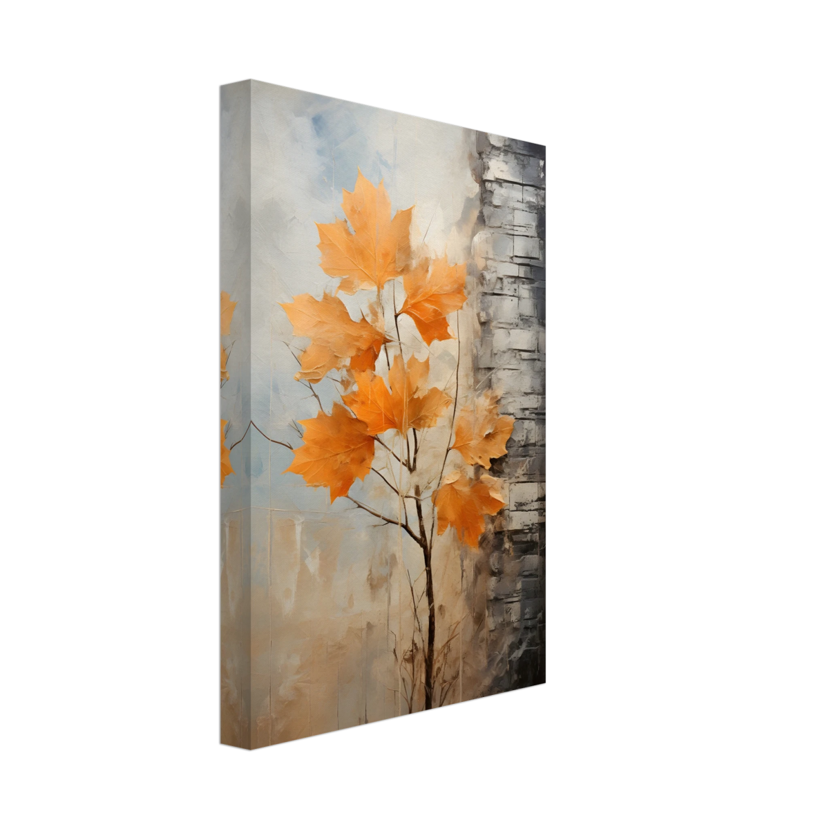 Autumn Maple Leaves by Birch Tree – Modern Nature Wall Art - Canvas - 20x30 cm / 8x12″ - 