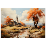 Autumn Serenity by the Chapel – Countryside Landscape Wall Art Print - Wood Prints - 40x60 cm / 16x24″ - 
