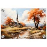 Autumn Serenity by the Chapel – Countryside Landscape Wall Art Print - Acrylic Print - 20x30 cm / 8x12″ - 